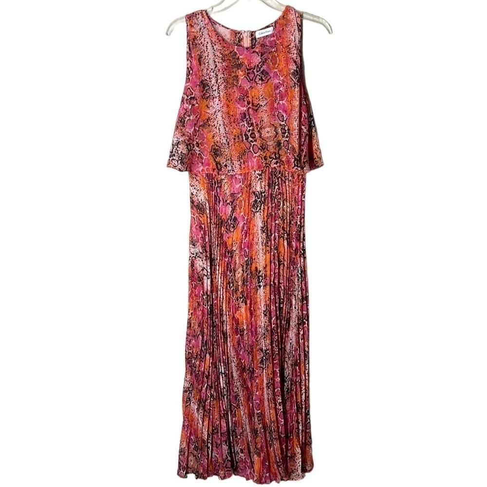 Calvin Klein Chiffon Animal Print Maxi Dress Sz 10 EUC Red/pink/black sleeveless